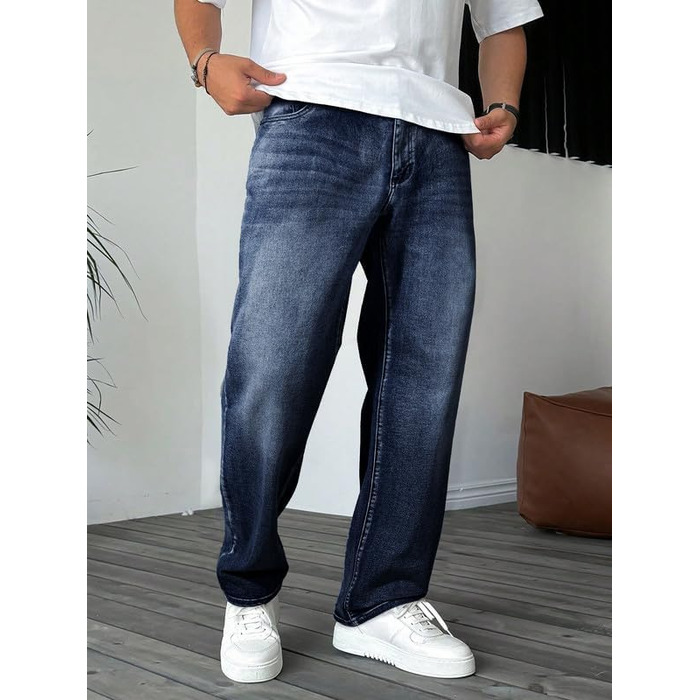 Чоловічі джинси Elegancity Baggy Stretch — широкі штани в стилі Y2K Streetwear, Loose Fit, темно-сині, розмір XXL