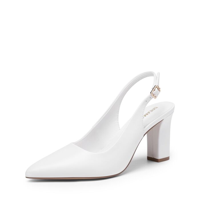 Жіночі туфлі-човники Dream Pairs на підборах з відкритою п'ятою (slingback), білі, розмір 39 EU