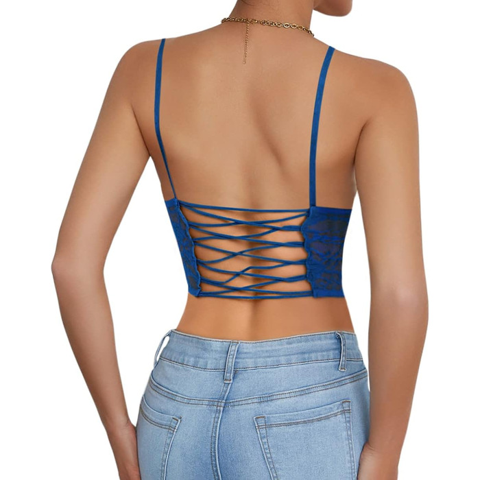 Топ-бралетта Tetudineu з квітковим вишиванням, шнурівка, блакитний (XS)