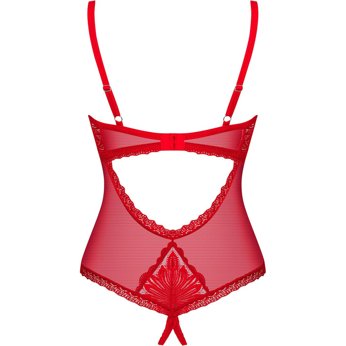 Сексуальний жіночий комплект білизни Selente Love & Fun: боді/відкритий боді/бодісток та атласна пов'язка на очі, виготовлено в ЄС (XS-S, Червоний-Ouvert)
