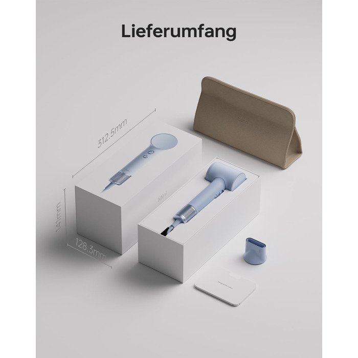 Компактний фен для волосся Laifen Mini (Гляcier Blue): 110 000 об/хв, іонізація 200М, термоконтроль, режим для дітей, з дорожньою сумкою та насадкою для вирівнювання