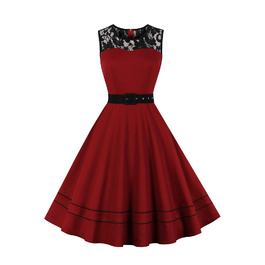 Сукня Rockabilly AXOE 50-х років, червона, А-силует, з поясом, коктейльна, вечірня, для весілля