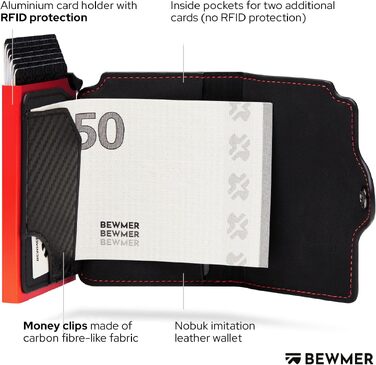 Преміальний картхолдер BEWMER — тонкий гаманець з RFID-захистом для чоловіків та жінок, чорно-червоний