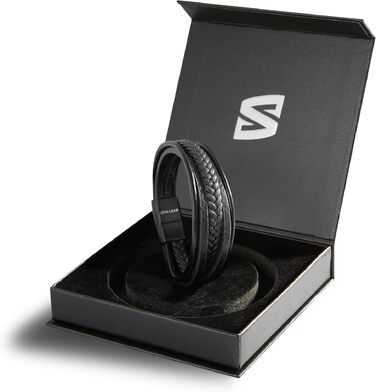 Шкіряний плетений браслет SERASAR Premium для чоловіків, чорний та коричневий, магнітна застібка з нержавіючої сталі, 21 см, у подарунковій коробці
