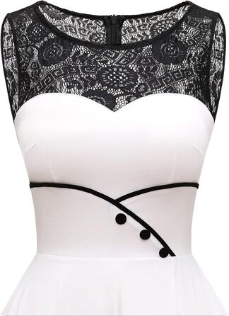 Сукня коктейльна Bbonlinedress Rockabilly мереживна 50-ті вінтаж, складки, без рукавів, круглий виріз (XS, Айворі)