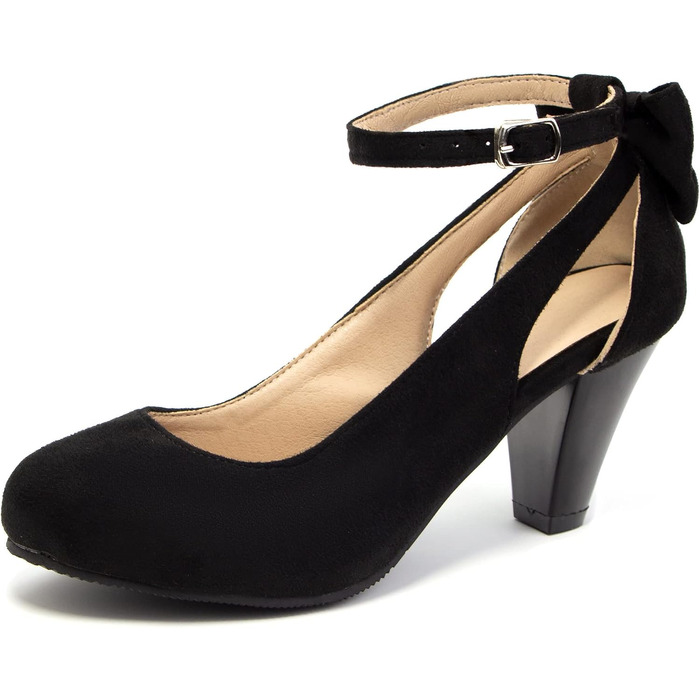 Жіночі туфлі Mary Jane з бантом та закритим носком, вінтажні підбори в стилі Гэтсбі та вікторіанської епохи 1920-х, штучна замша, чорні (розмір 38 EU)
