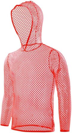 Чоловічі майки з капюшоном, сітка, прозорі, довгі рукави, фітнес, спорт, з вирізами, топи для клубів, футболки для танцювальних сцен, білий (XL, помаранчевий)