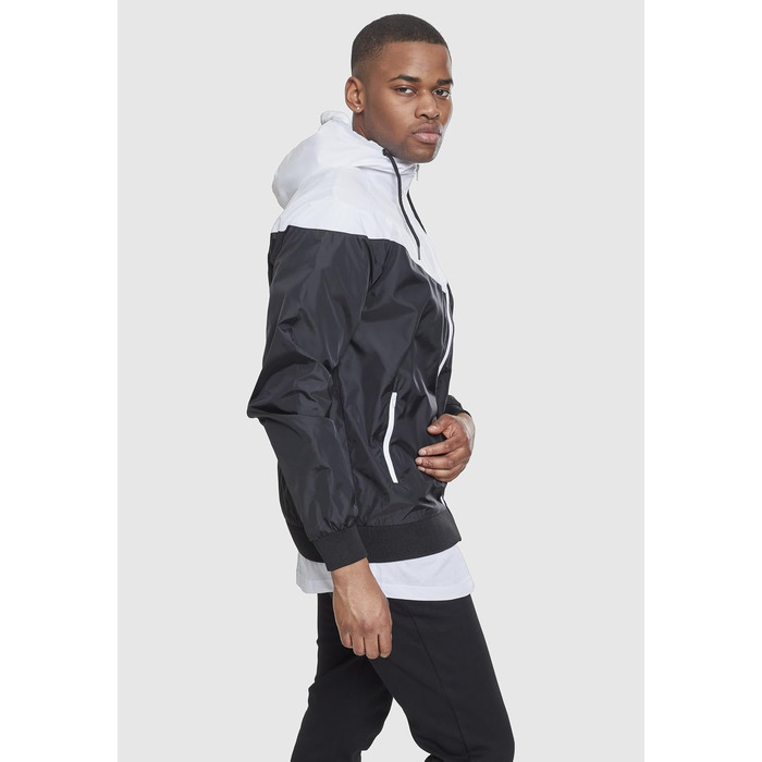 Чоловічий віндбрейкер Urban Classics Arrow Windrunner з капюшоном, демісезонна куртка з кольоровими блоками, чорно-біла, розмір M