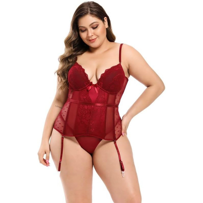 Жіноче корсетне боді з мереживом, витончений дизайн, комплект, фіксуюча білизна, червоний, розмір L