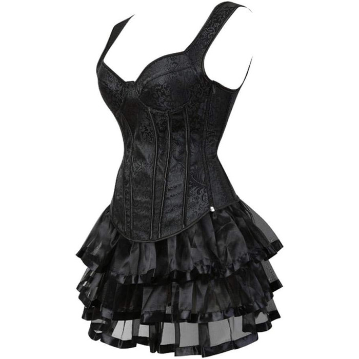 Жіноча спідня білизна: Сетічний корсет-топ та бюстгальтер у стилі стимпанк з шнурівкою та блискавкою, з спідницею, ретро-жилет, готичний корсет Overbust, сукня XXL
