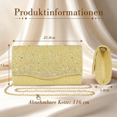 Жіночий вечірній клатч Abendhandtaschen з блискітками та паєтками, елегантна золотиста сумка-конверт з відстібним ланцюжком для весіль та вечірок