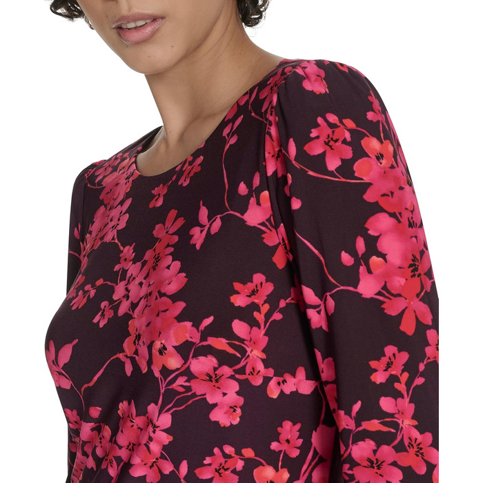 Сукня Tommy Hilfiger Autumn Blossom приталена 3/4 рукав, баклажан/багатобарвна