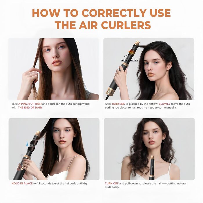 Мультистайлер для волосся 5 в 1 UKLISS Airstyler: фен, вирівнювач, круглі щітки та локони, чорний/золотий