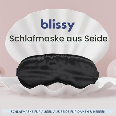 Шовкова маска для сну Blissy — маска для очей з натурального шовку mulberry 22 моммі для повного затемнення, унісекс, чорна