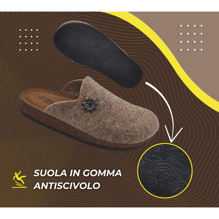 Зимові домашні капці Alpine Clogs з вареної вовни, теплі тірольські пантолети унісекс, 100% Made in Italy, колір Taupe, розмір 46 EU