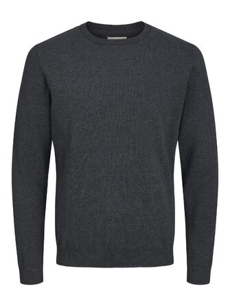 Чоловічий трикотажний джемпер Jack & Jones JJebasic Knit з круглим вирізом, темно-сірий меланж, розмір M