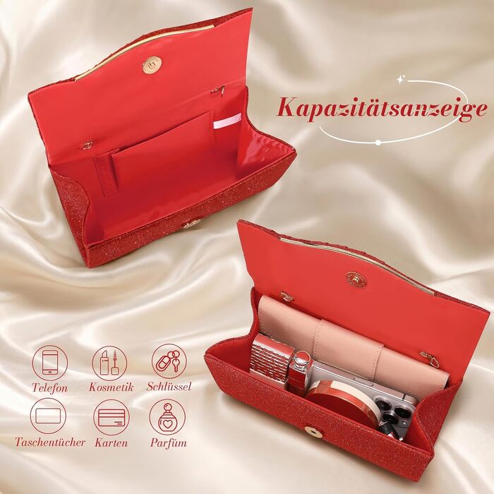Жіночий вечірній клатч Abendhandtaschen з блискітками та паєтками, елегантна сумка-конверт з відʼємним ланцюжком для весілля та вечірок, бордовий