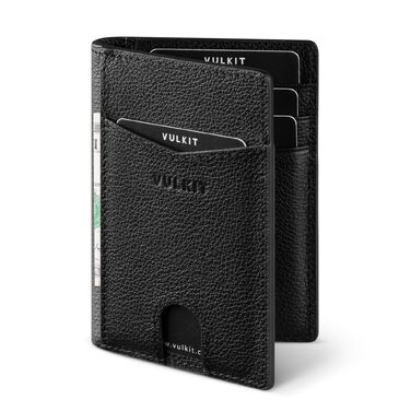 Чоловічий шкіряний картхолдер VULKIT з RFID/NFC захистом, тонкий гаманець для карток на 10 відділень (колір: чорний лічі)