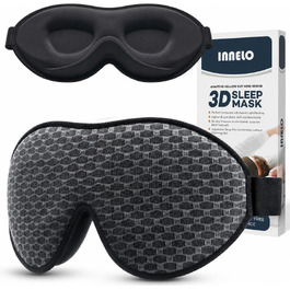Маска для сну INNELO 3D з ефектом повного блокування світла, дихаюча маска з ефектом пам'яті (Memory Foam) для чоловіків та жінок, сіра