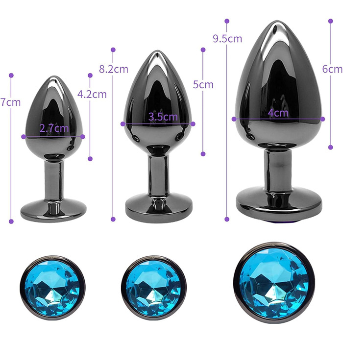 Набір анальних пробок 3 шт. з металу, темно-сірий/чорний ганметалл, великий, середній, малий. Підходить для початківців, жінок, чоловіків, пар. Іграшки для дорослих.