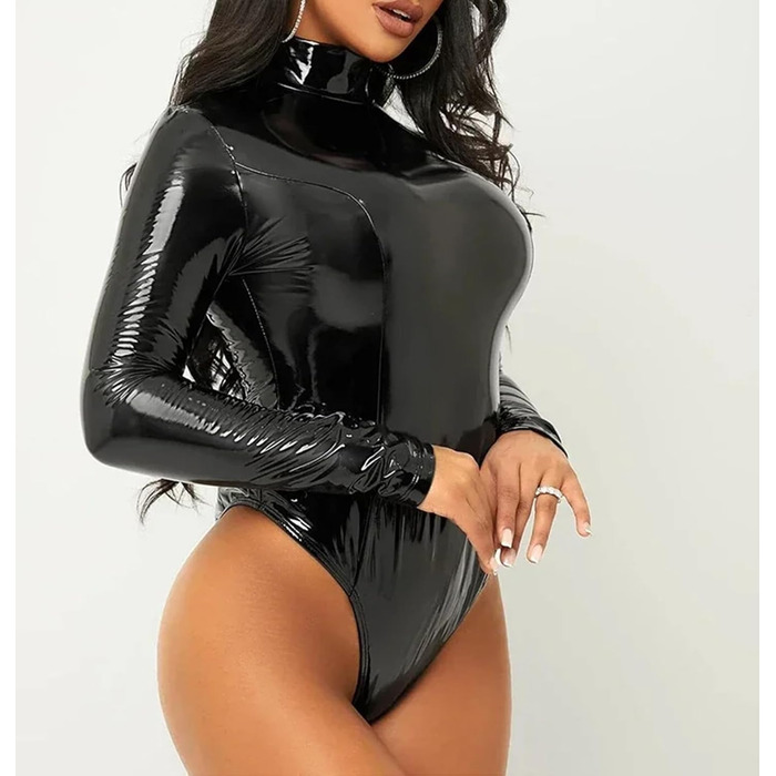 Жіночий сексуальний комбінезон з чорним дзеркальним PU-шкіряним рукавом на блискавці, для сцени та відпочинку, розмір S, чорний