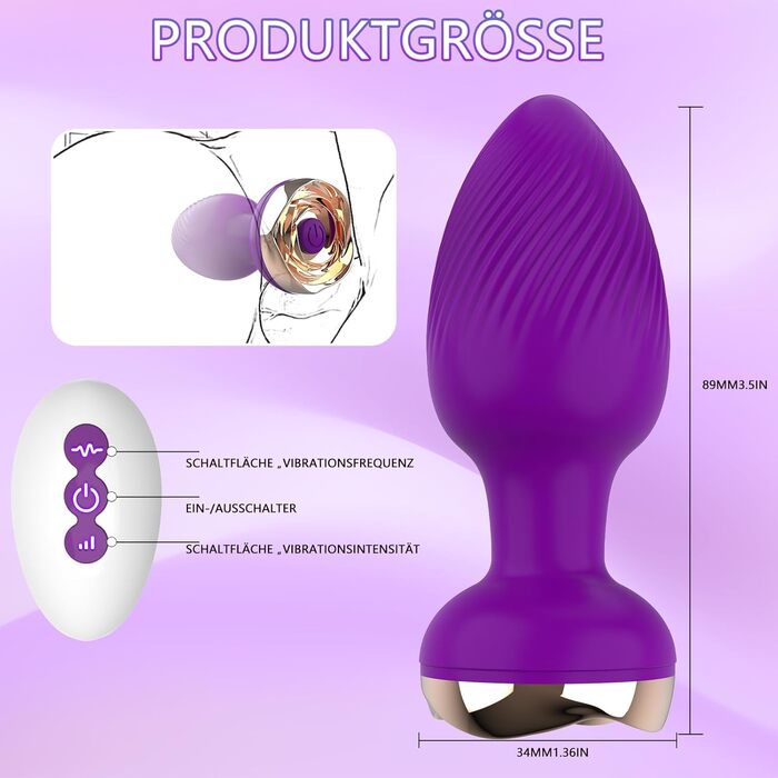 Анальні вібратори для жінок та чоловіків з пультом дистанційного керування, 10 режимів, для пар, фіолетовий