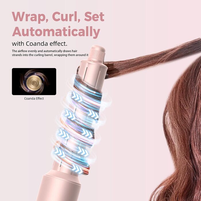 Набір стайлер для волосся 7 в 1 Atopskins Airstyler Pro: фен з дифузором, круглі щітки, випрямляч та плойка для beach waves, Creamrosa
