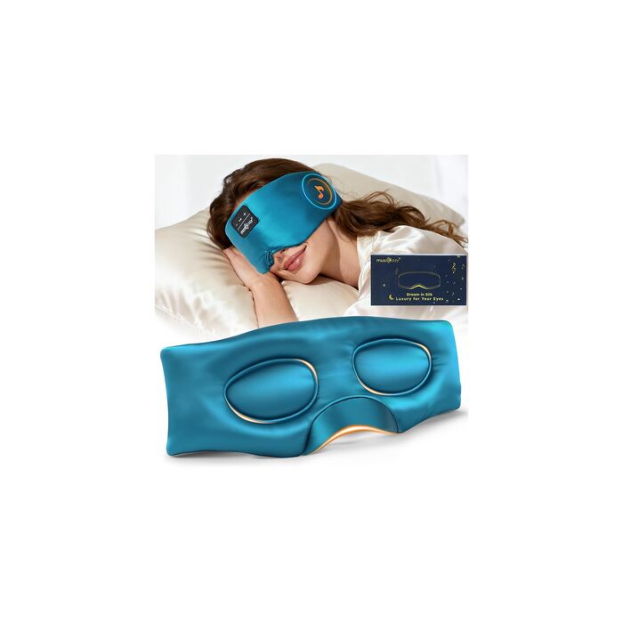 Маска для сну з Bluetooth-навушниками MUSICOZY з натурального шовку та mulberry silk, 3D затемнення, бездротові навушники для сну, комфортна для сну на боці, акумулятор 14 год, зелена
