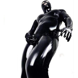 Комбінезон з латексу для чоловіків, чорний, розмір XL. Сексуальний латексний комбінезон з блискавкою та еластичними вставками.