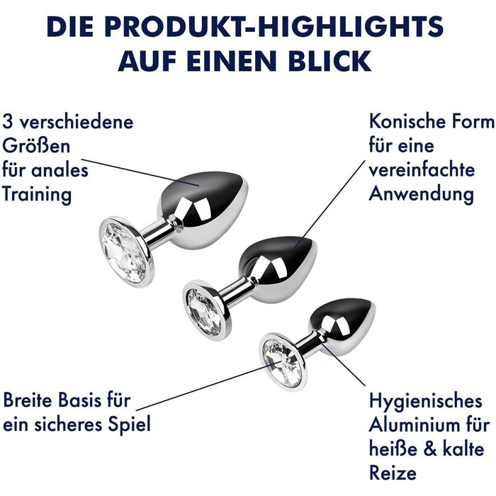 Анальний розширювач EIS, набір з 3-х частин з алюмінію з кристалами, широка база для тренування