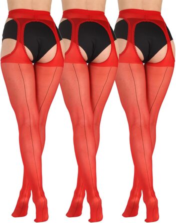 Чулки BANANALU з швом, 20 Den з вирізом (XL, Червоний/Чорний - набір 3 шт.)