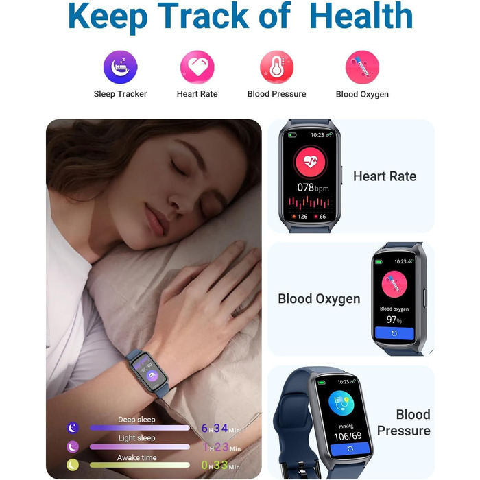 Фітнес-трекер Smart Watch для жінок та чоловіків, водонепроникний 5ATM, моніторинг SpO2, пульсу та сну, 20+ режимів тренувань, крокомір, темно-синій