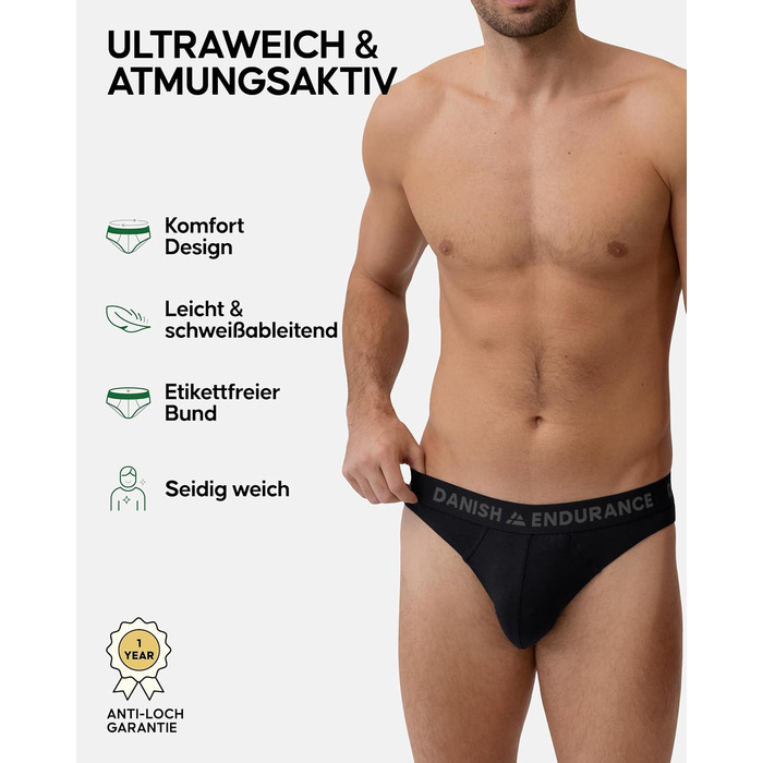 Слип чоловічий DANISH ENDURANCE 6 шт. з бамбука, чорний XXL | М'який, з еластичностью, без етикетки