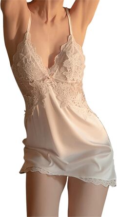 SRZYMJ: Сексуальна нічна сорочка-комбінезон з мереживом для жінок - прозора мереживна піжама, спідниця-танга, домашній одяг (XL, білий)