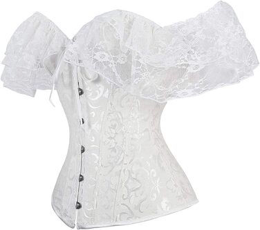 Корсет жіночий Oytto готичний з сатину, з кісточками, шнурівка, топ-боді, весільний, білий, XX-Large
