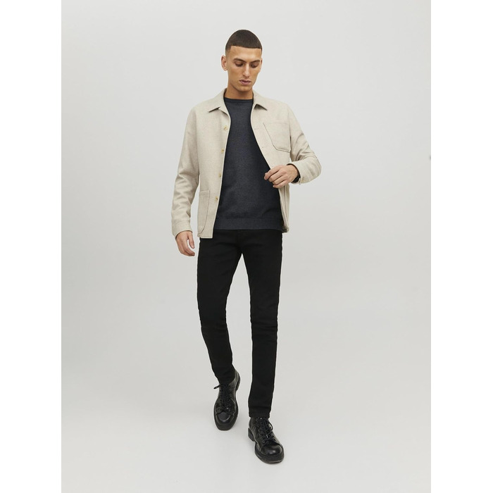 Чоловічий трикотажний джемпер Jack & Jones JJebasic Knit з круглим вирізом, темно-сірий меланж, розмір M