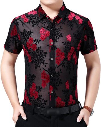 Чоловіча футболка з квітковим принтом, червона, обтислого крою, для клубів, весна, розмір EU L (77-85 кг)