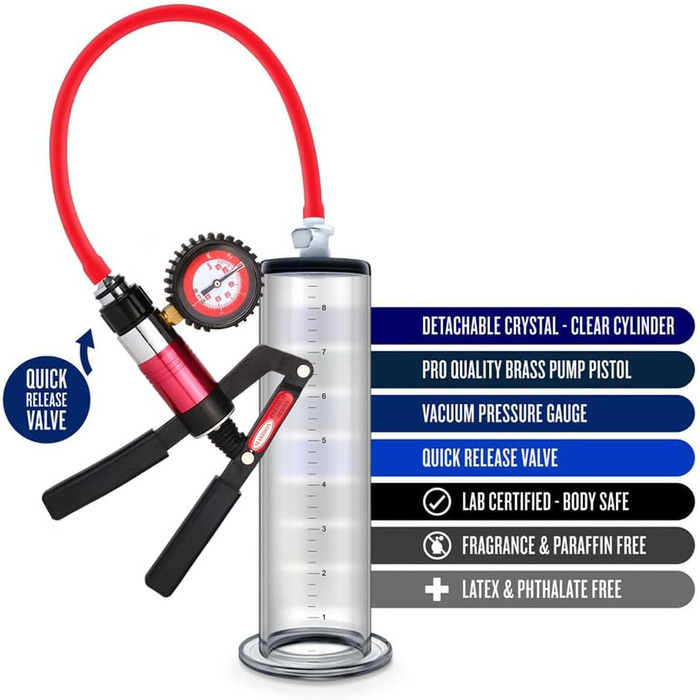 Пеніс-насос NAIXBTY з манометром та зручним руків'ям. Матеріал: силікон. Для чоловіків. Збільшення ерекції, посилення потенції, збільшення статевого члена. Інтимні іграшки для дорослих. Розміри: 31 * 6.4 см