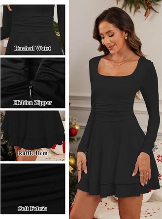 Сукня Daen Kleider з квадратним вирізом: елегантна вечірня, коктейльна, облягаюча, на будь-яку фігуру (чорна, S)