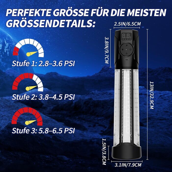Електрична вакуумна помпа для збільшення пеніса з LED-червоною терапією, смарт-індикатором тиску, 3 рівні всмоктування та ручним режимом, вологостійка іграшка для чоловіків