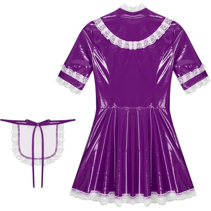 Костюм служниці FEESHOW з вологого блиску, комплект спідниці та фартуха, фіолетовий (3XL), для карнавалу та тематичних вечірок