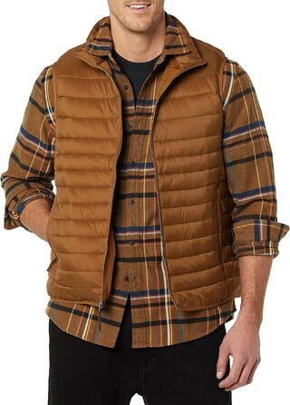 Чоловічий легкий водостійкий жилет-пуховик Amazon Essentials, що складається (XL, світло-коричневий)