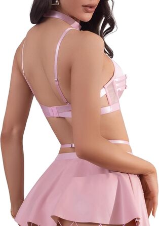 Комплект білизни Lilosy: колготки, чокер, ремінь-петля, бюстгальтер з підтяжкою, спідниця (M, Рожевий)