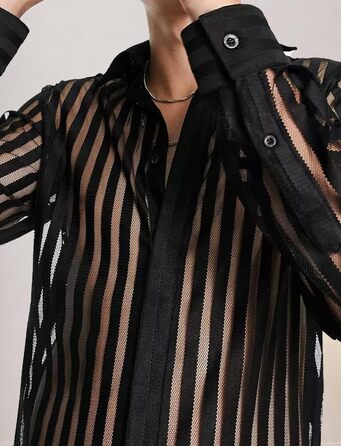 Чоловіча майка-топ з прозорою сіткою, чорна смуга, XXL