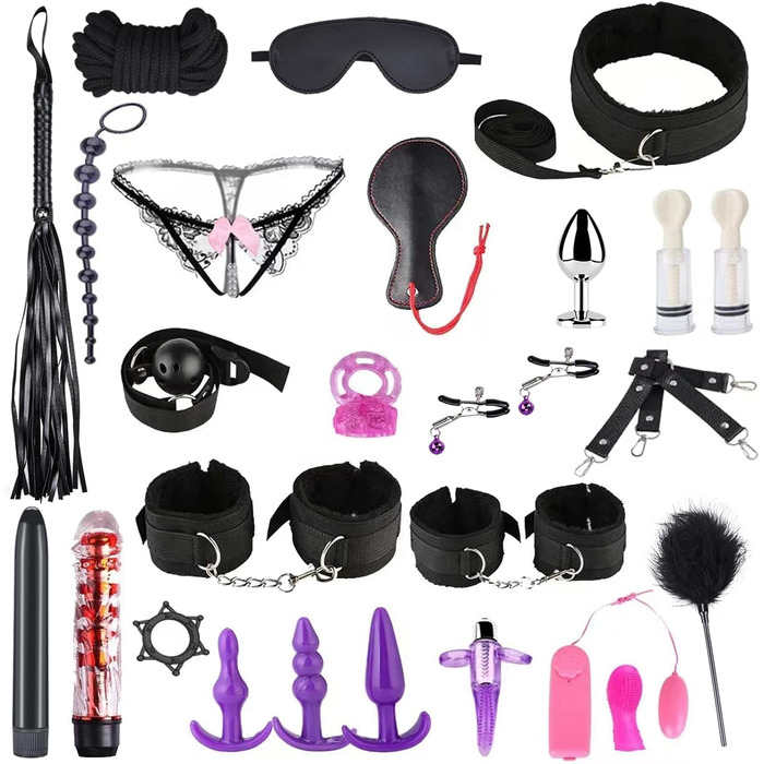 Набір для БДСМ з 26 елементів Qoosea: наручники, мотузки, анальні та бут плагі, для пар