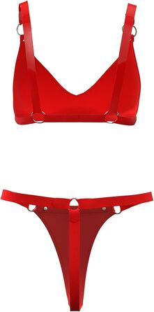 Жіночий комплект спідньої білизни з еластичної шкіри, шорти, блискучий PVC, шкіра, латексний бюстгальтер, регульований, чорний