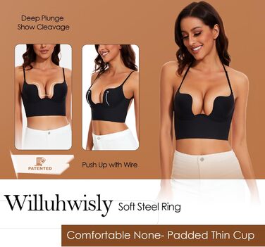 Жіночий бюстгальтер Willuhwisly без спинки, з регульованими положеннями, глибокий виріз, безшовний, трансформуючий, чорний (85C)