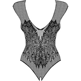 Тіло-комбінезон Obsessive чорного кольору з відкритим декором та прозорим мереживом, розмір S-L