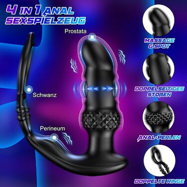 Анальний вібратор для чоловіків з пультом керування та кільцями для пеніса - 7 режимів вібрації, 3 насадки