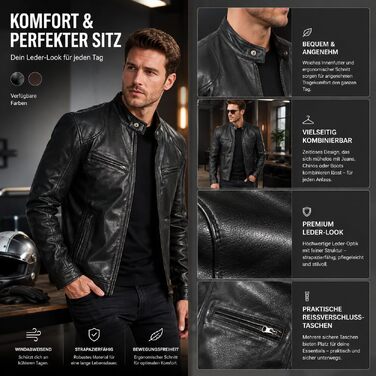 Чоловіча шкіряна куртка-байкер Slim Fit зі стійким коміром, чорна екошкіра, вінтажна легка перехідна куртка для мотоциклістів, розмір XXL